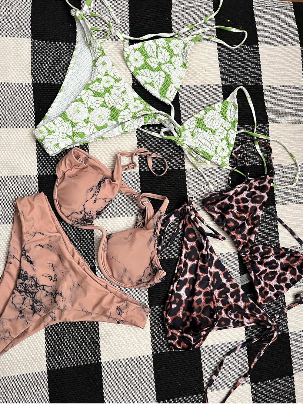 SHEIN Green Floral, Mauve Marble & Leopard Print Bikini Tops and Bottoms Set